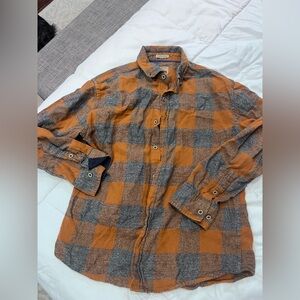 Free Natures men’s M flannel shirt Orange and Gray Plaid Cabincore outdoor
